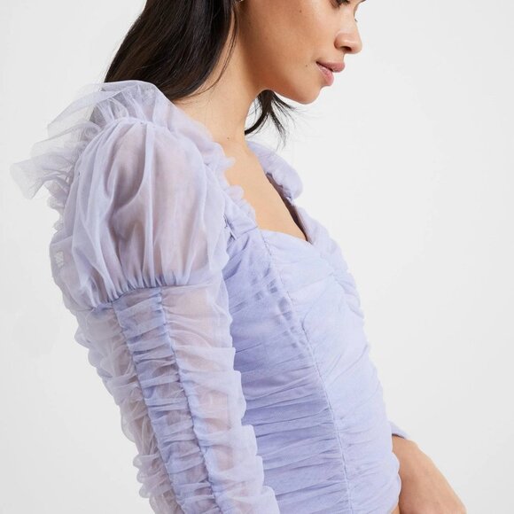 French Connection Lavender Top Edrea Tulle Top Size 12 Ruched Cropped - Picture 10 of 11
